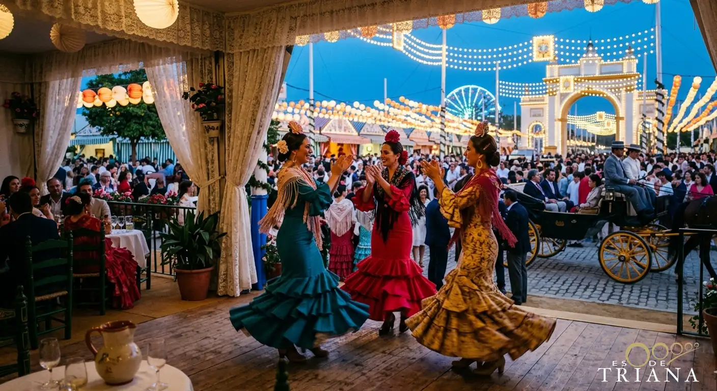 Flamencas bailando sevillanas en la Feria de Sevilla